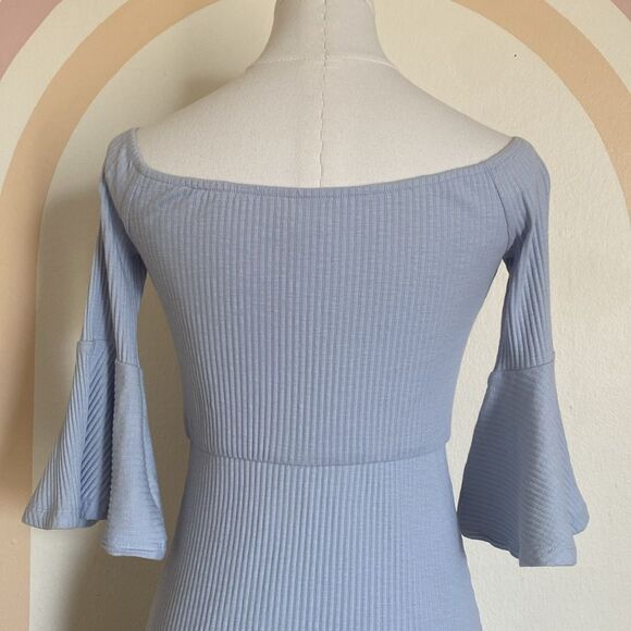 NBD Revolve Seduire Mini Light Blue Dress Off The Shoulder Ribbed Size Small - Picture 9 of 16